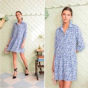 Tuckernuck Hayes Blue Hydrangeas Button Front Shirt Dress